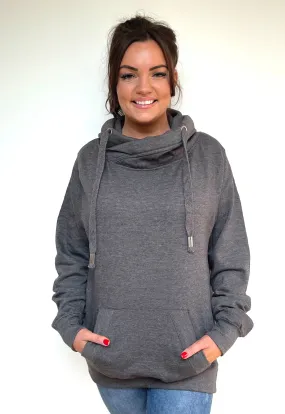 Luxury Cowl Neck Hoodie - Charcoal