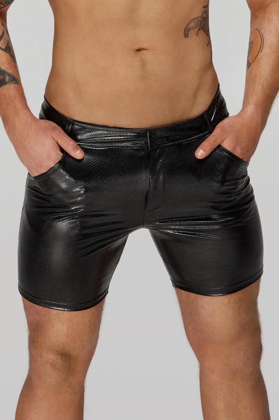 Mid-Length Shorts Of Snake Wetlook With Back Pockets