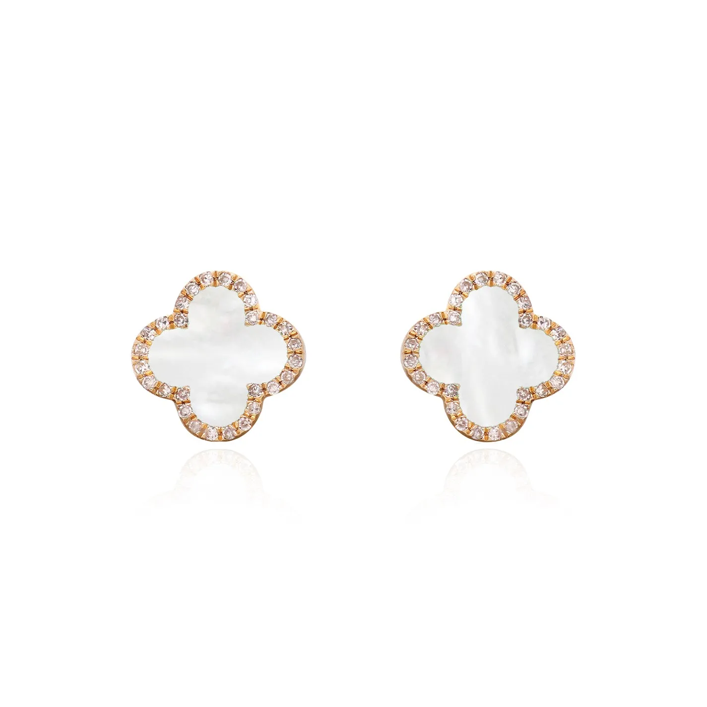 Mother of Pearl Diamond Clover Stud Earrings