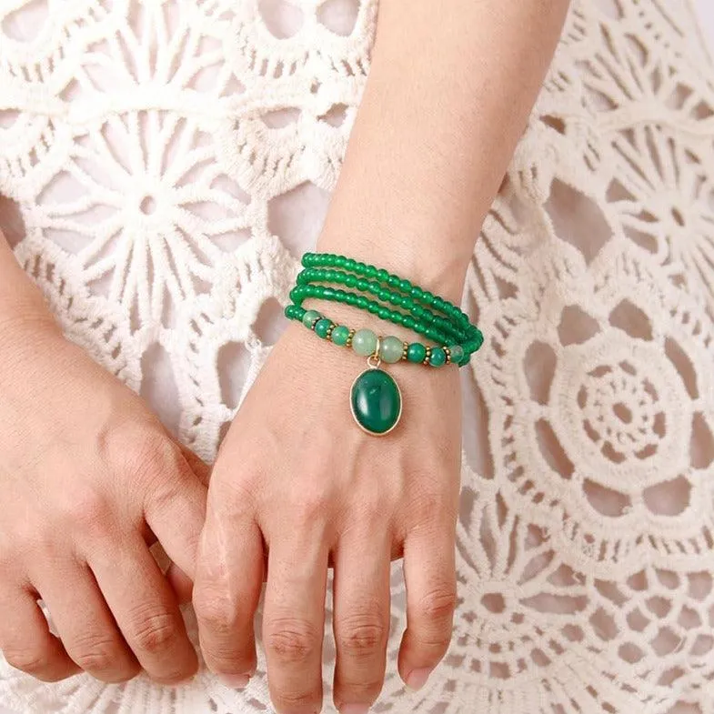 'Nyiwarri' Green Onyx Beads Stretchy Bracelet