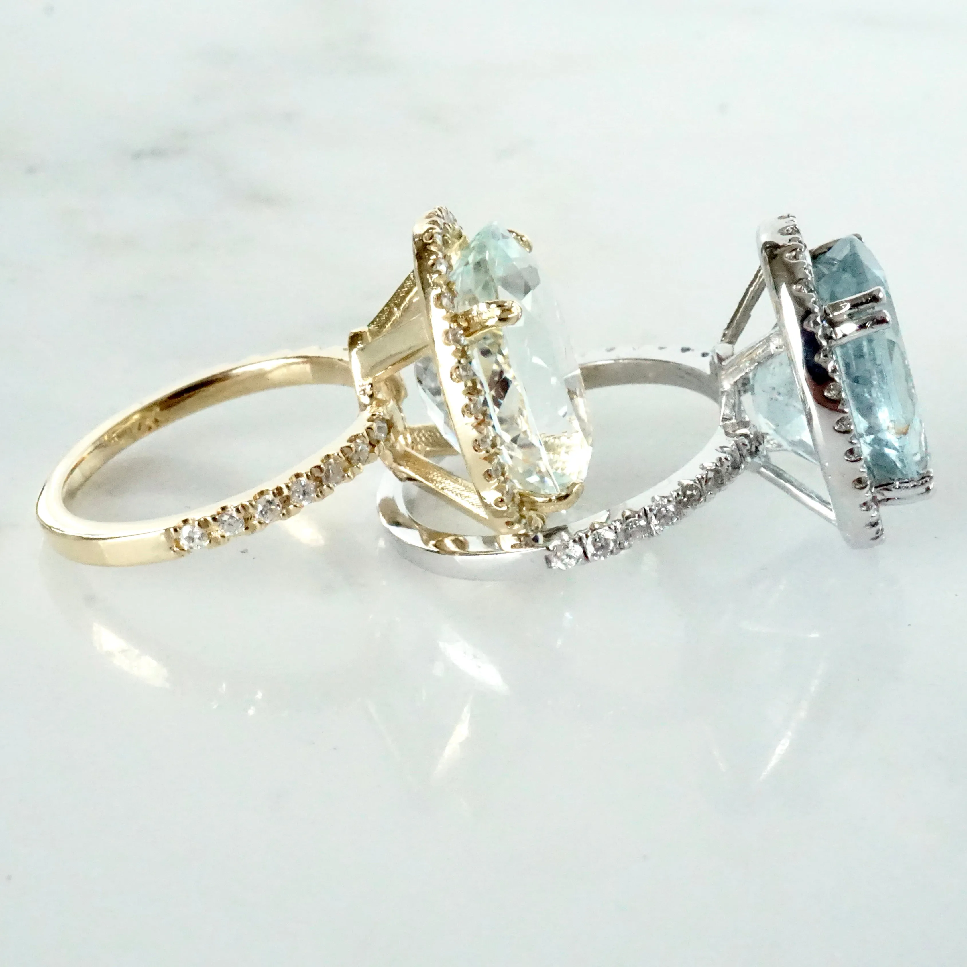 Oval Aquamarine and Diamond Ring 14k White Gold - Women's Aquamarine Halo Ring - Aquamarine Halo Ring - March Birthstone Ring