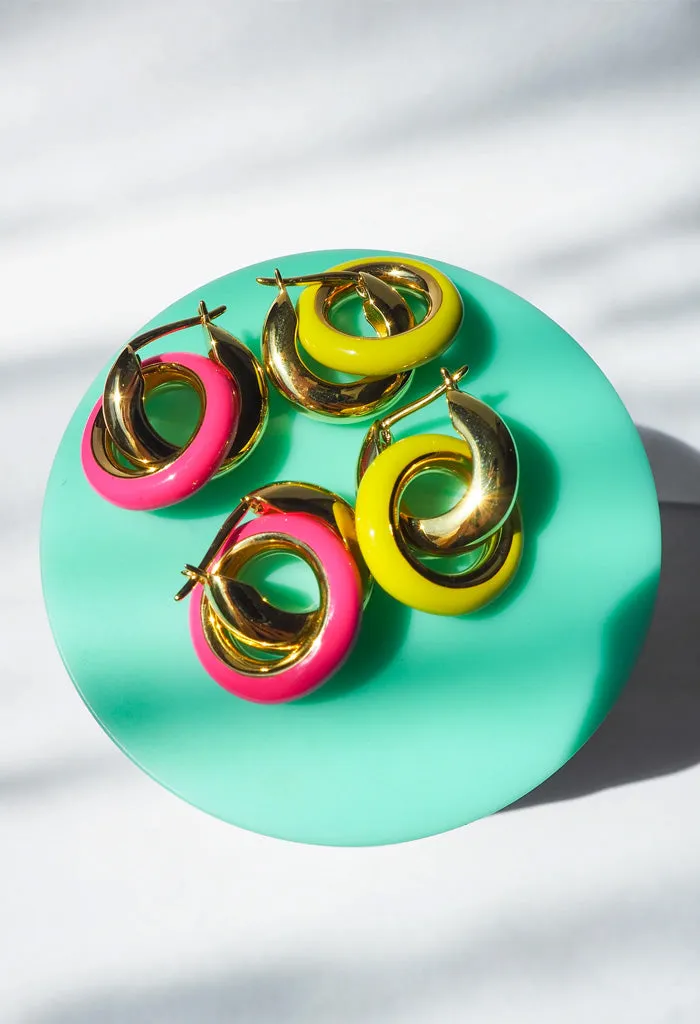 Pave Interlock Hoops-Neon Yellow