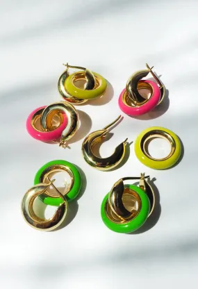 Pave Interlock Hoops-Neon Yellow