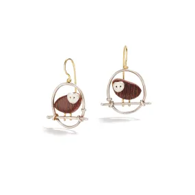 Rosewood Owl Earring on Wire