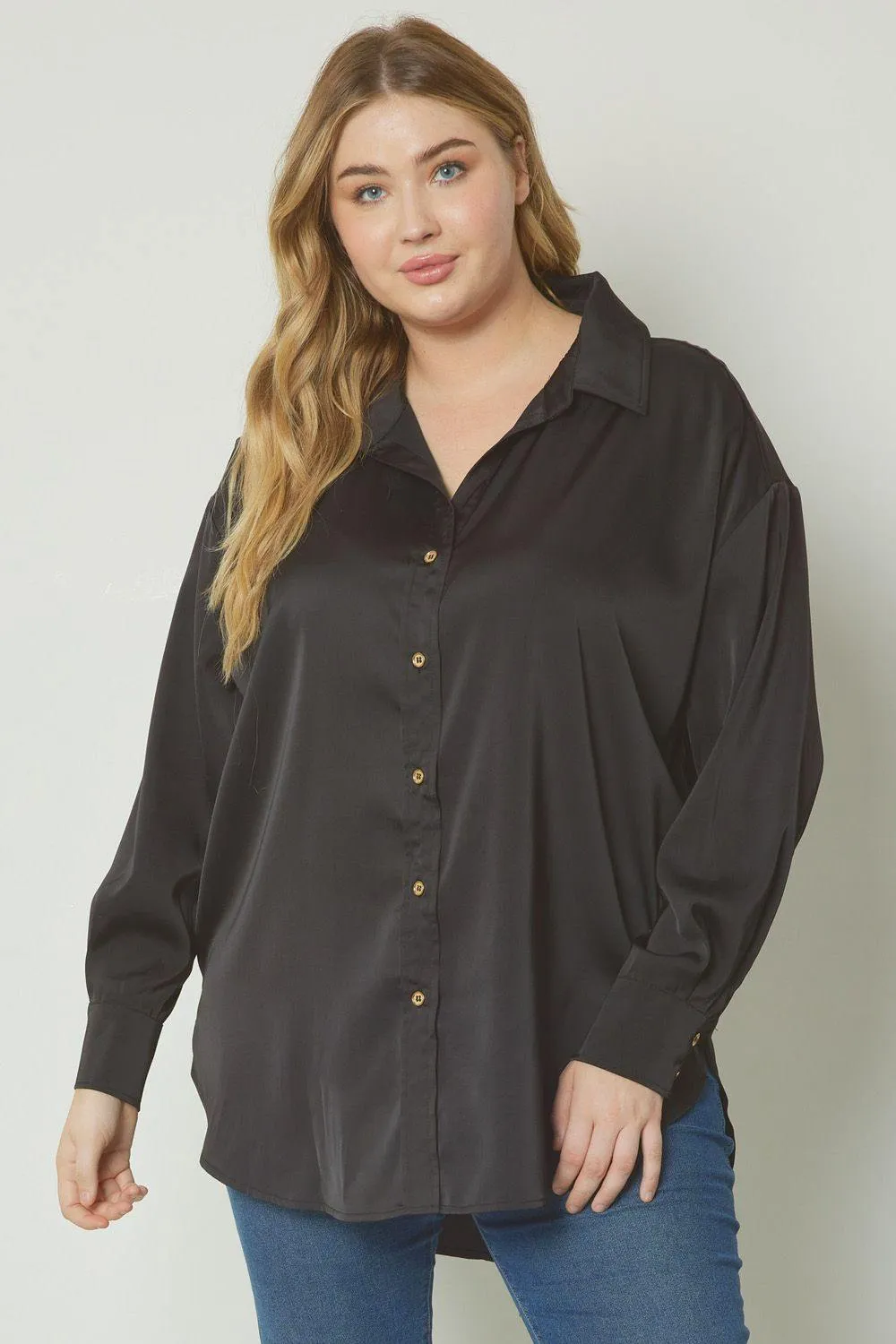 Satin Button Down- Plus