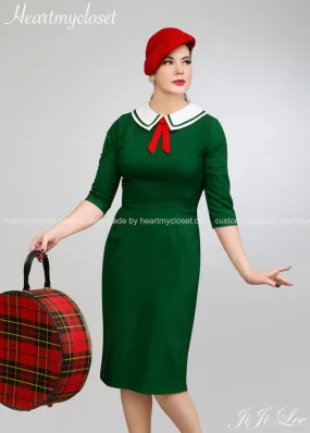 Scarlet - a 1950s vintage dress with contrast collar and bow