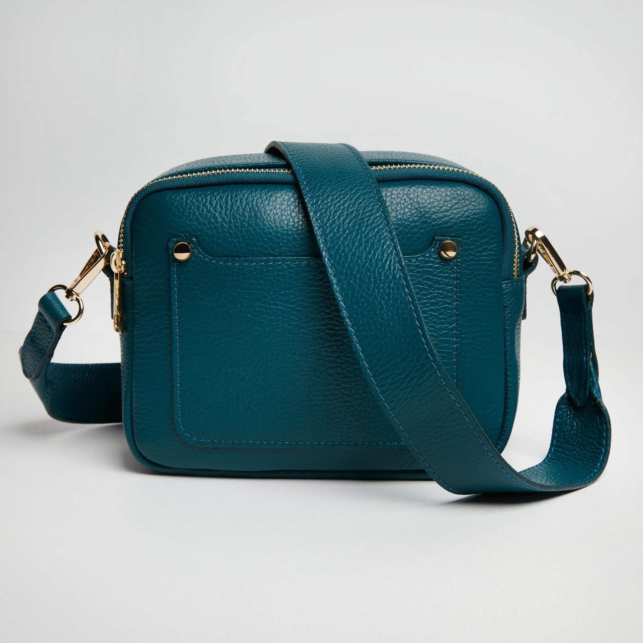 Sienna Crossbody Bag in Teal with Light Pink Leopard Strap