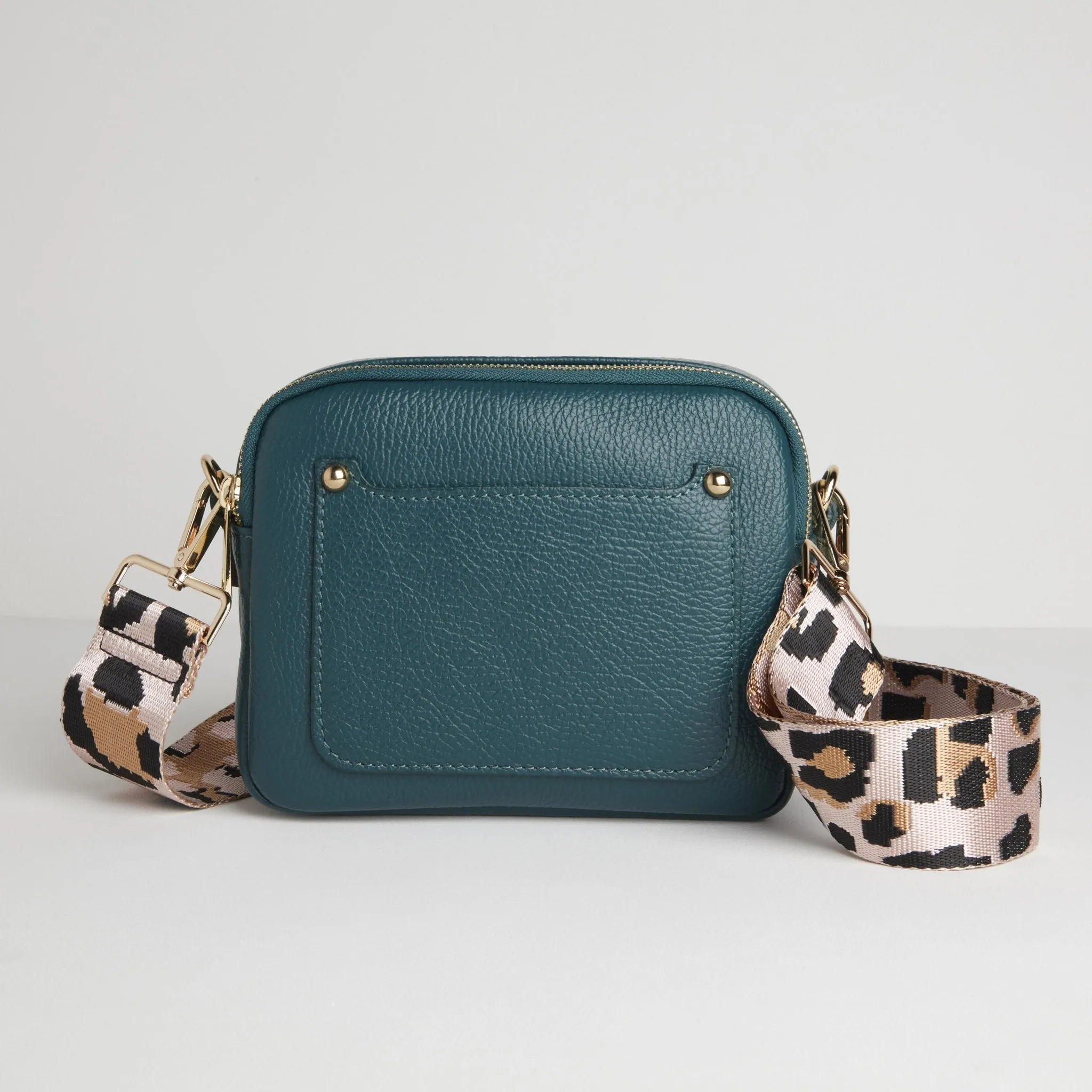 Sienna Crossbody Bag in Teal with Light Pink Leopard Strap