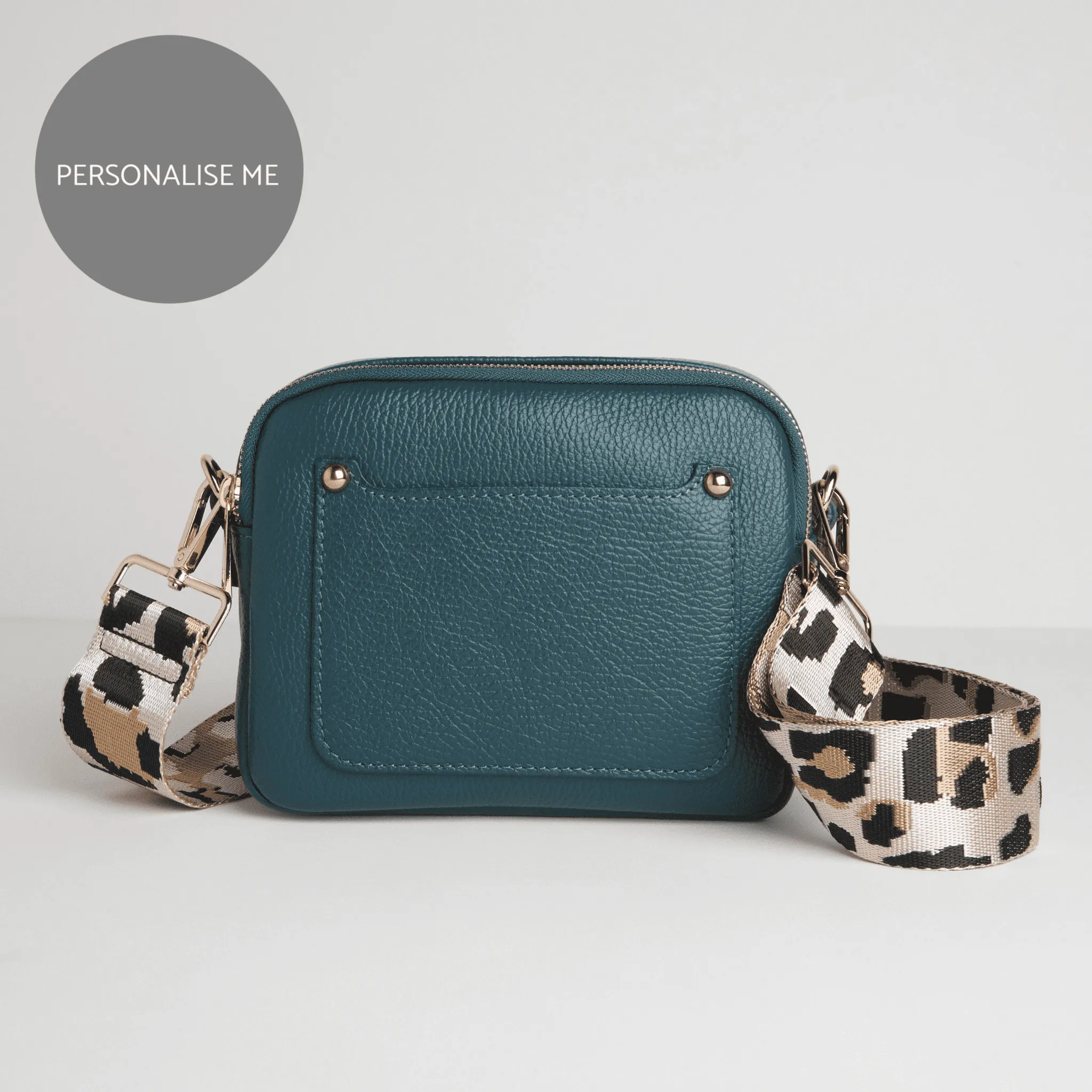 Sienna Crossbody Bag in Teal with Light Pink Leopard Strap