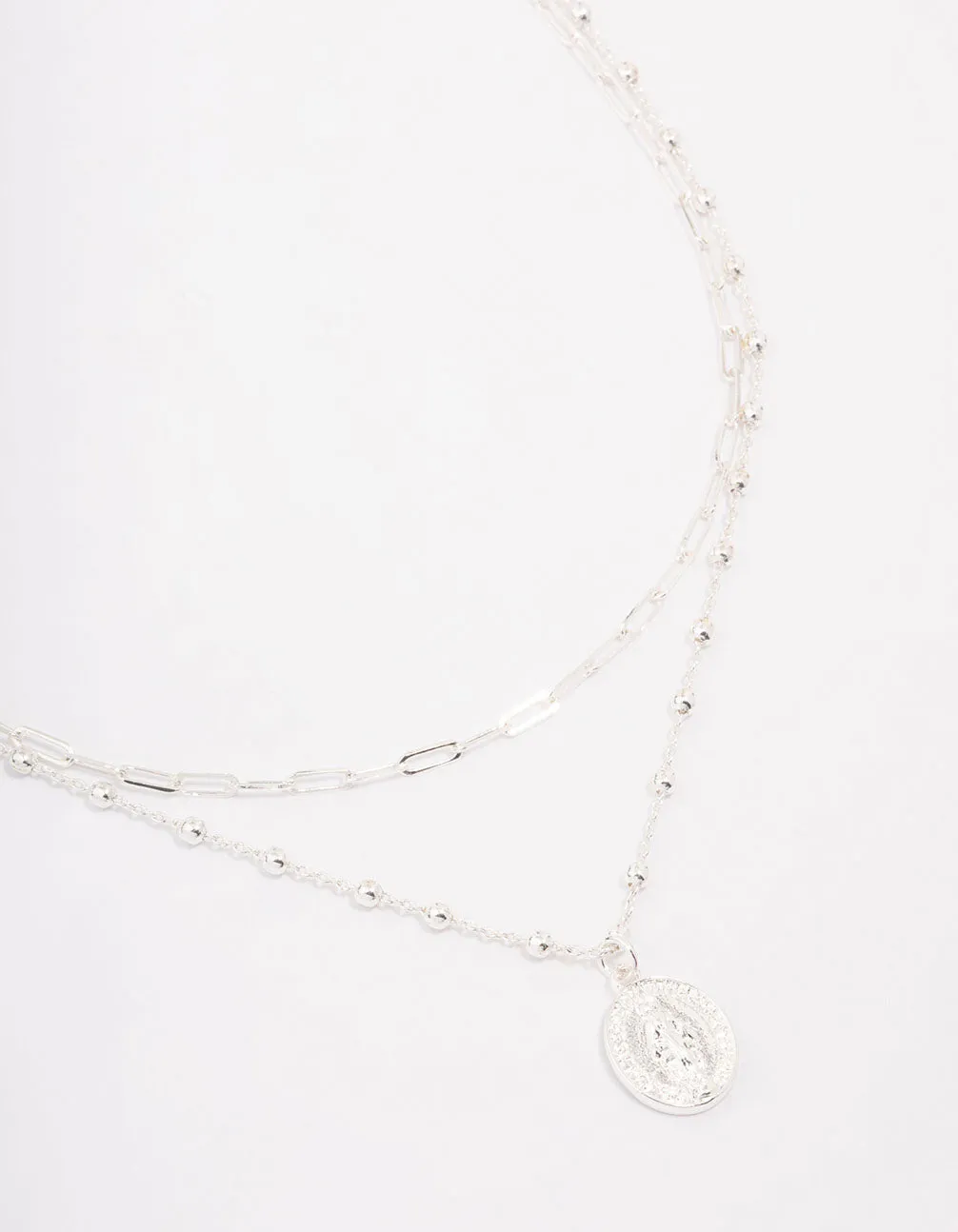 Silver Plated Coin Station Layered Necklace