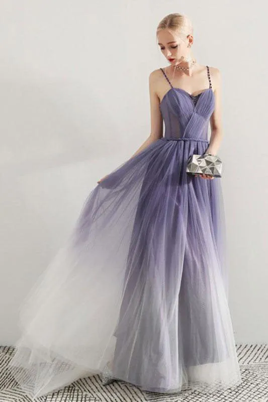 Simple Sweetheart Ombre Prom Dresses Spaghetti Straps Long Party Gown