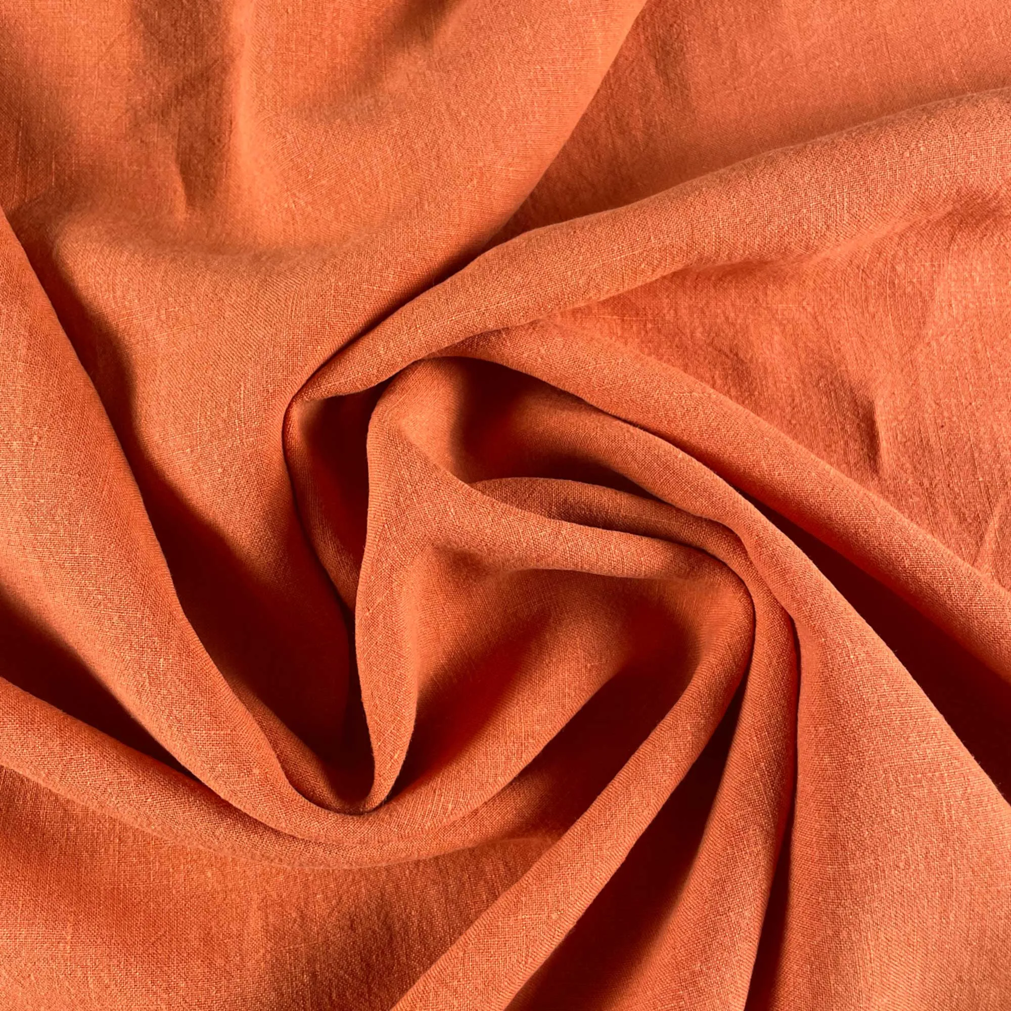 Soft Washed Lightweight Linen Fabric in Papaya