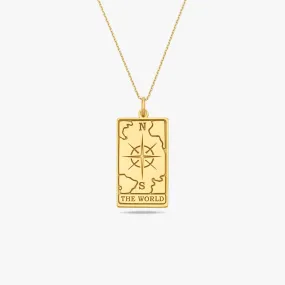 Tarot Card Necklace the World | 14K Gold Vermeil