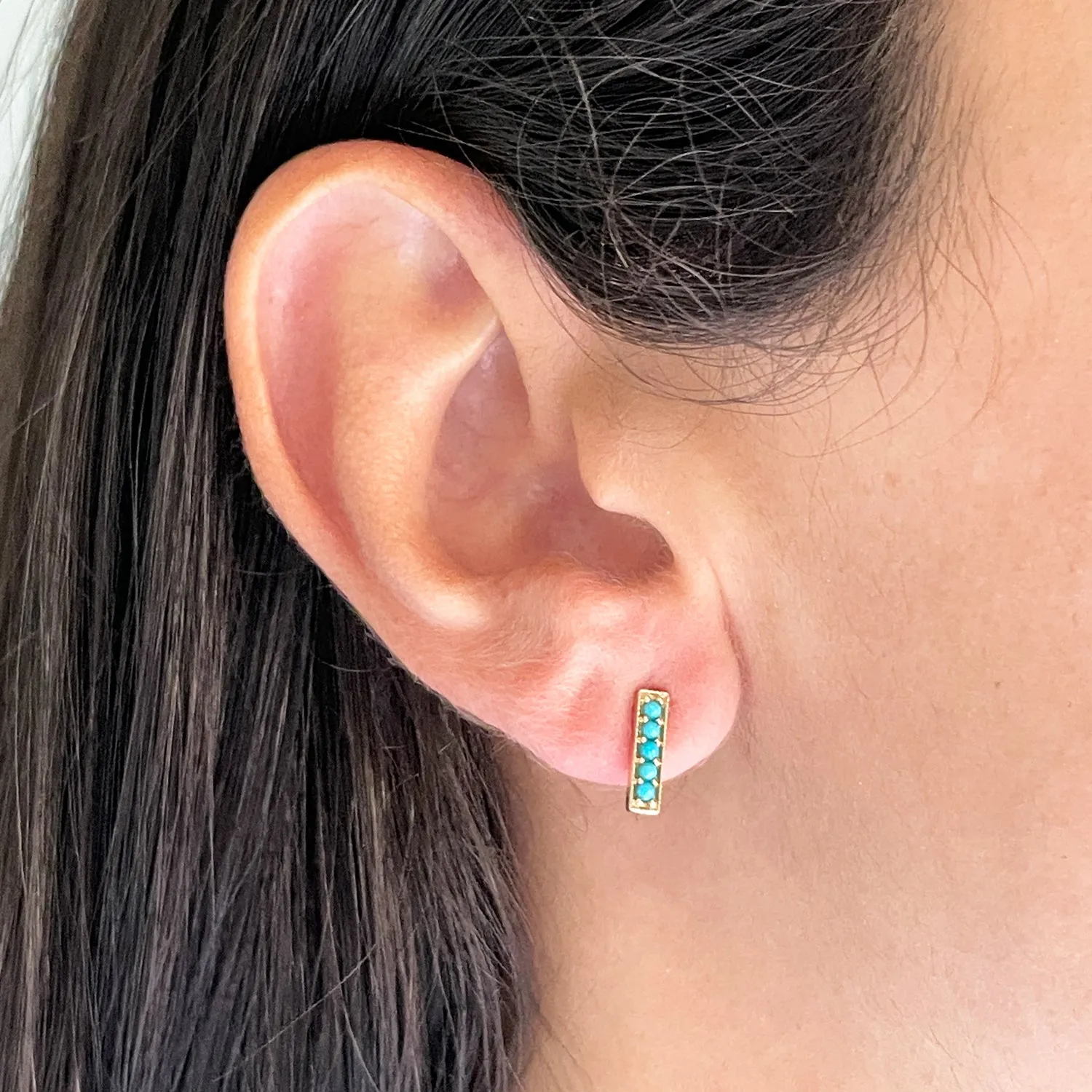 Turquoise Bead Bar Stud Earrings