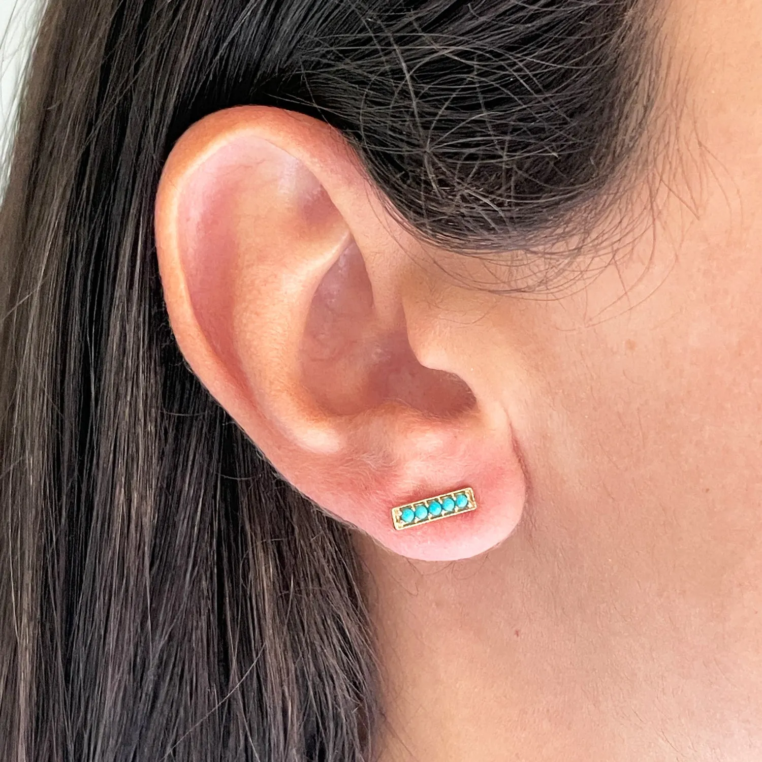 Turquoise Bead Bar Stud Earrings