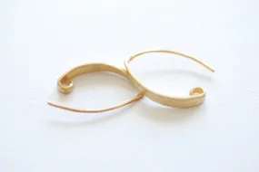 Wholesale Matte Vermeil Gold Flattened Front Ear wires - hammered flat front ear hooks, Gold Earring Components, Gold Ear Hooks, Vermeil Gold Earrings