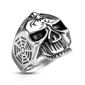 WildKlass Spider Web Skull 316L Stainless Steel Cast Ring